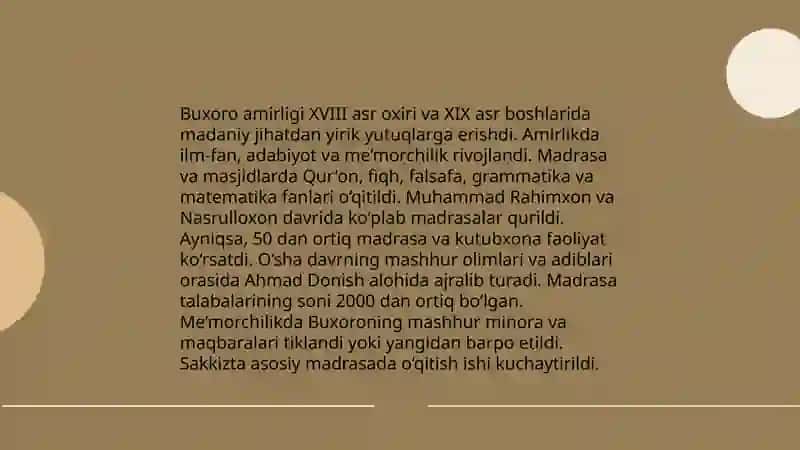Buxoro amirligidagi madaniy rivojlanish 3