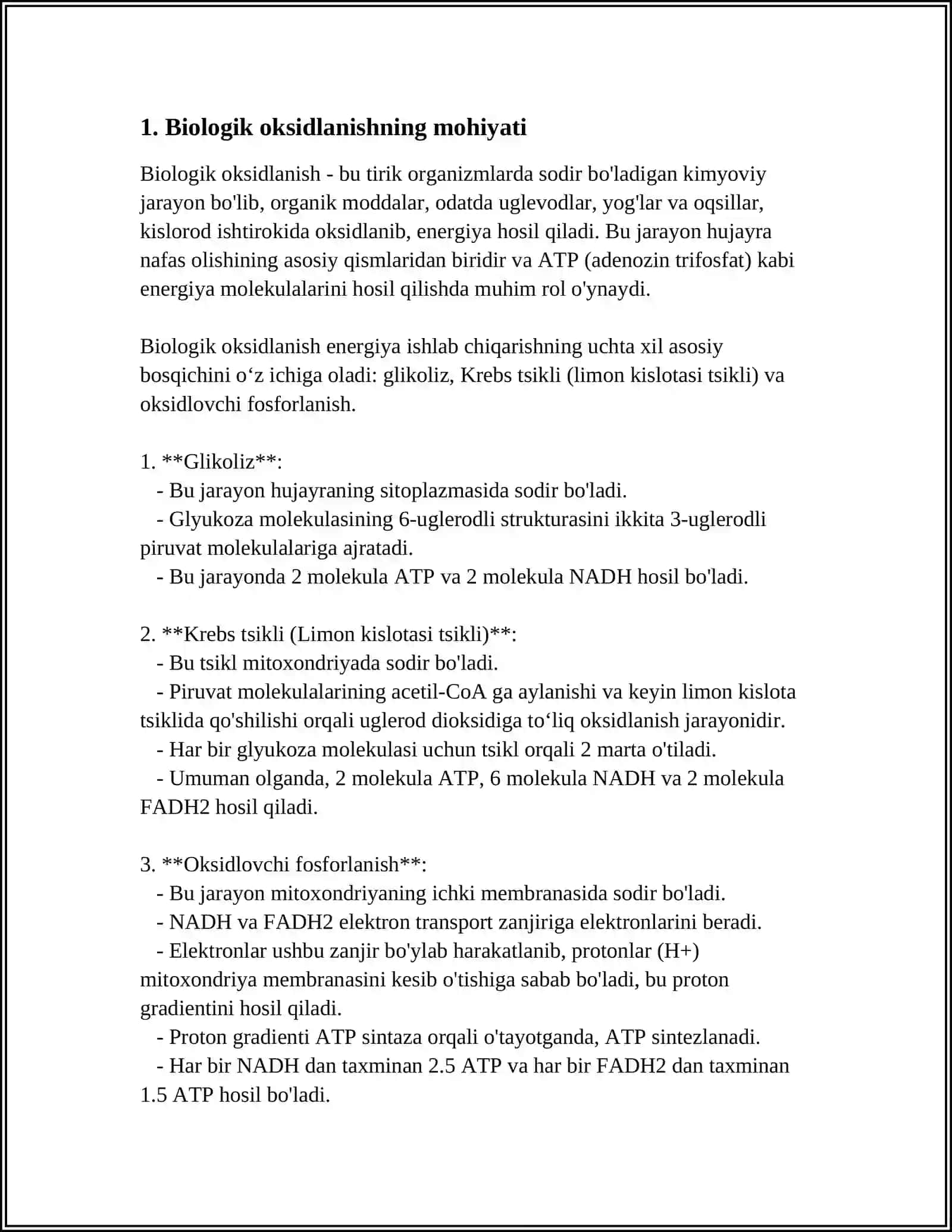 MUSTAQIL ISH Mavzu: BIOLOGIK OKSIDLANISH 3
