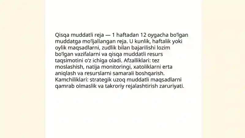 Qisqa muddatli reja 3
