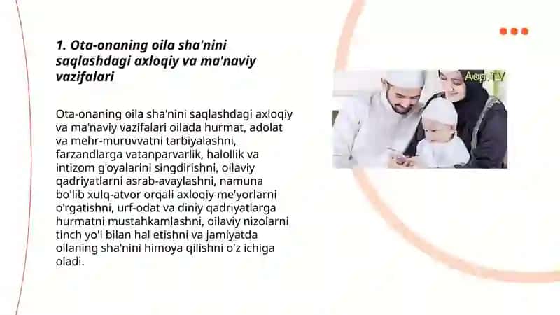 Oila shani va qadr-qimmatini asrashda ota-ona va farzandning masʼuliyati 3