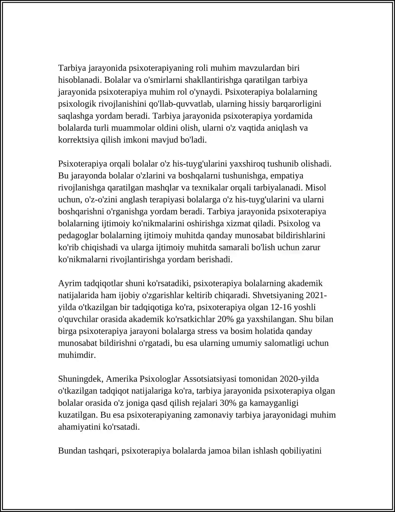 “TARBIYA” FANINI O‘QITISHGA PSIXOTERAPEVTIK, IJODIY TADQIQIY VA FAOLIYAT 3