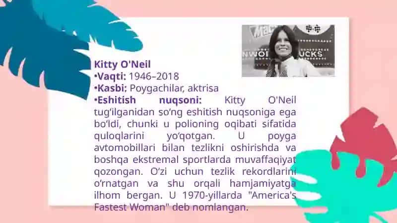 "ESHITISHIDA NUQSONI BOR MASHXURLAR HAQIDA" MAVZUSIDA TAYYORLAGAN TAQDIMOTI 3