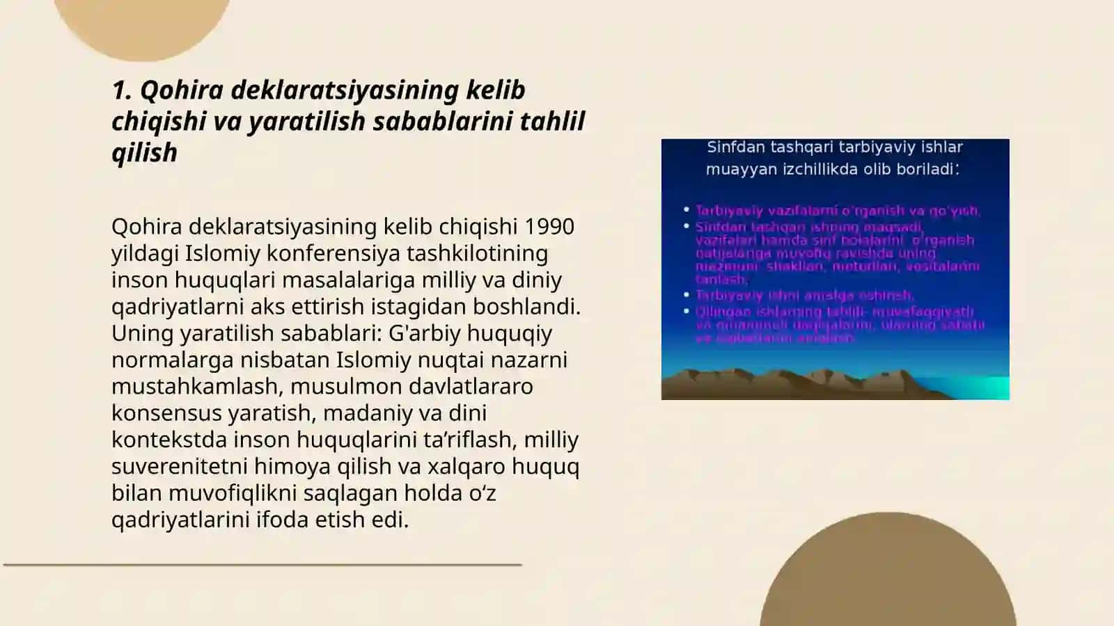Qohira deklaratsiyasi tarixi va mazmuni borasida tahliliy maqola tayyorlash 3