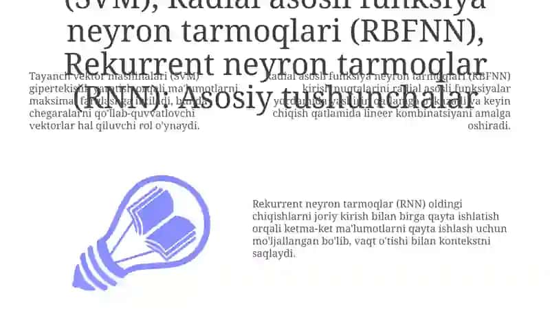Tayanch vektorlar mashinasi, Radial neyron toʻrlar, Rekurent neyron toʻrlar 3