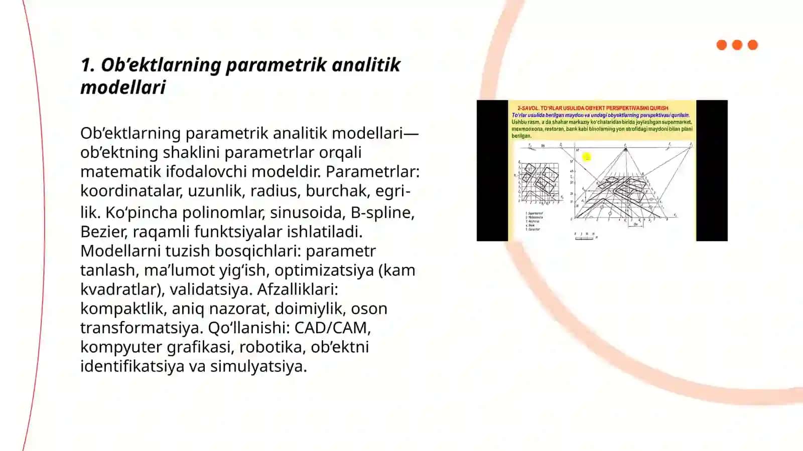 Ob’ektlarning analitik modellarini qurish usullari 3
