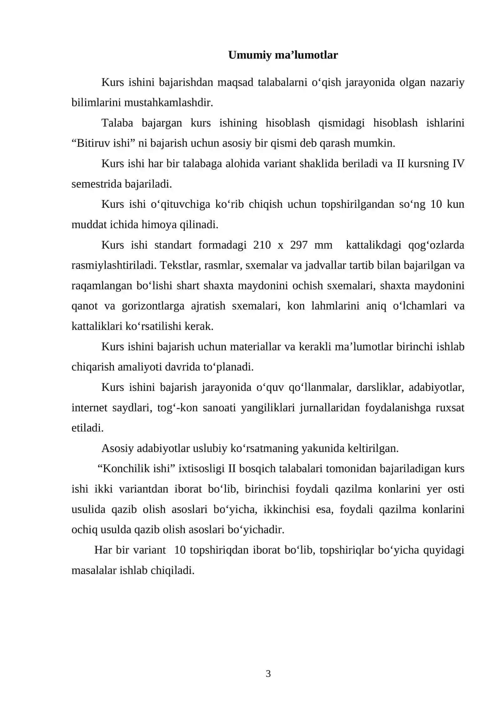 Konchilik ishi asoslari kurs ishi 3
