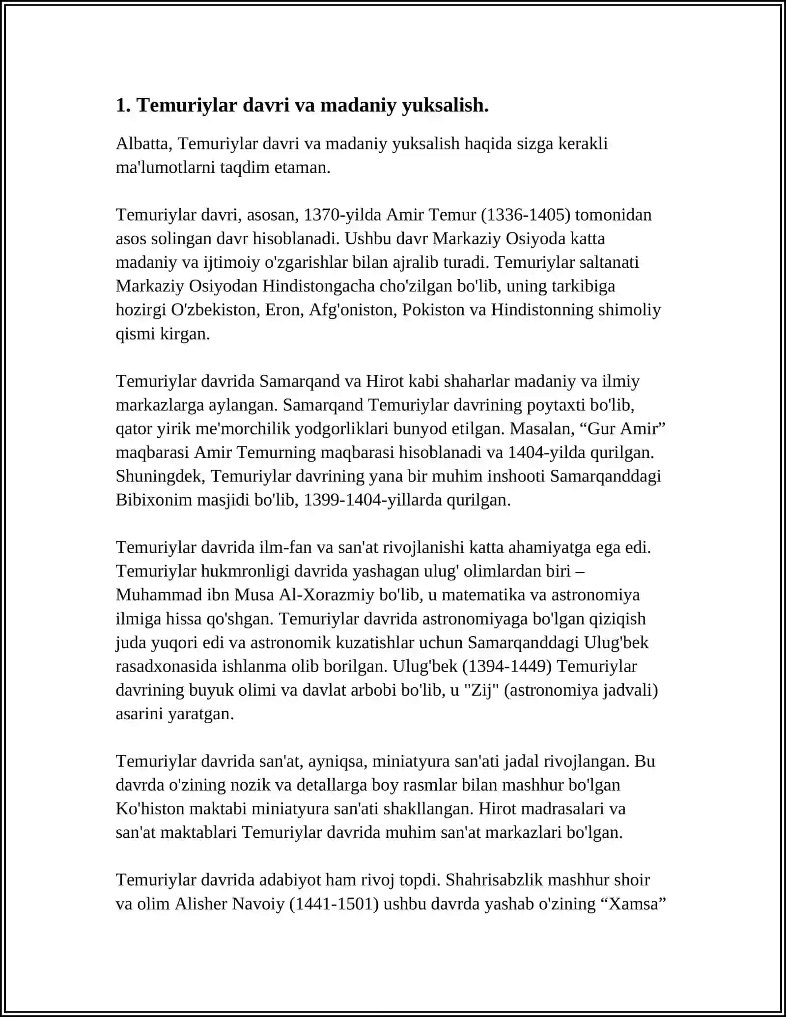 Temuriylar davri va madaniy yuksalish 3