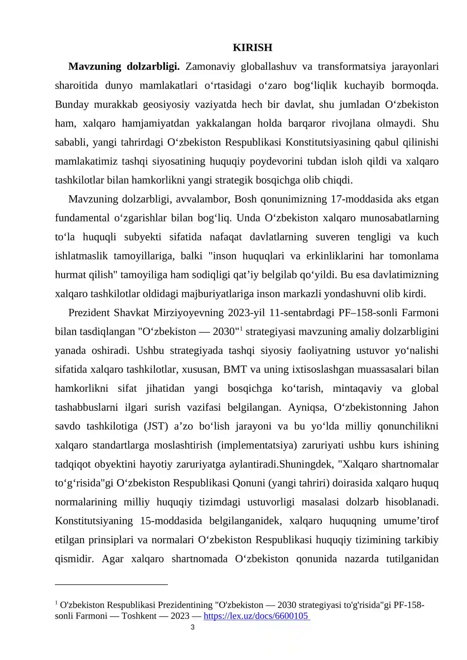 Xalqaro tashkilotlar bilan hamkorlikning konstitutsiyaviy asoslari  kurs ishi 3
