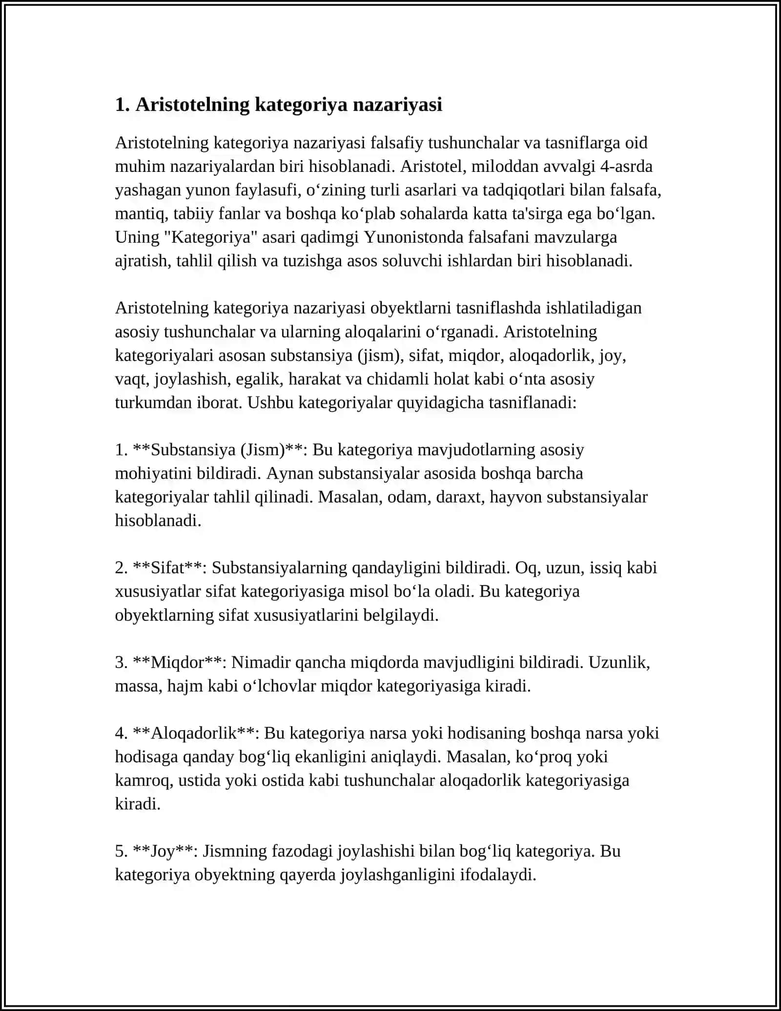 ARISTOTEL FAROBIY VA KANT ONTOLOGIYASIDA KATEGORIYALARNING TASNIFI 3