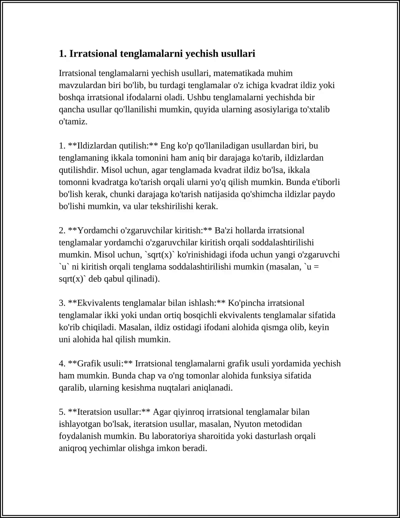 MUSTAQIL ISH Mavzu: IRROTSIONAL TENGLAMA VA TENGSIZLIKLAR 3