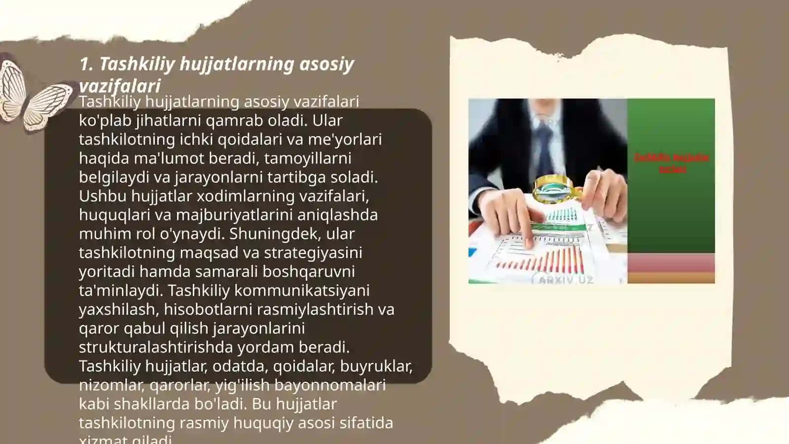 Tashkiliy hujjatlarning vazifasi. Tashkiliy hujjatlarning turlari 3