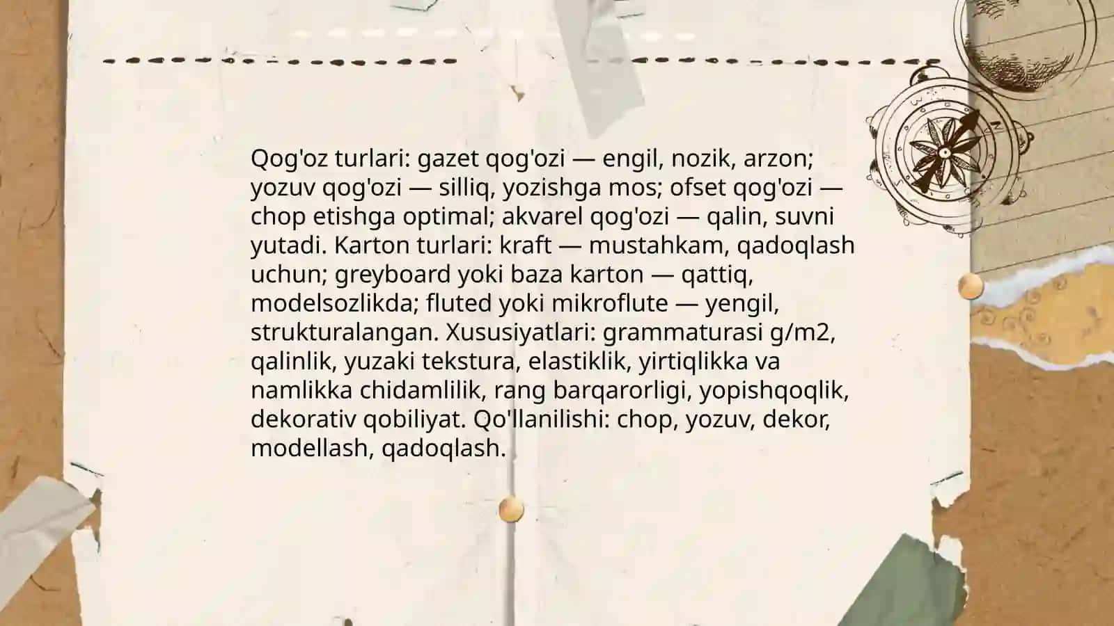 Qoģoz va karton bilan ishlash darslarining mazmuni 3