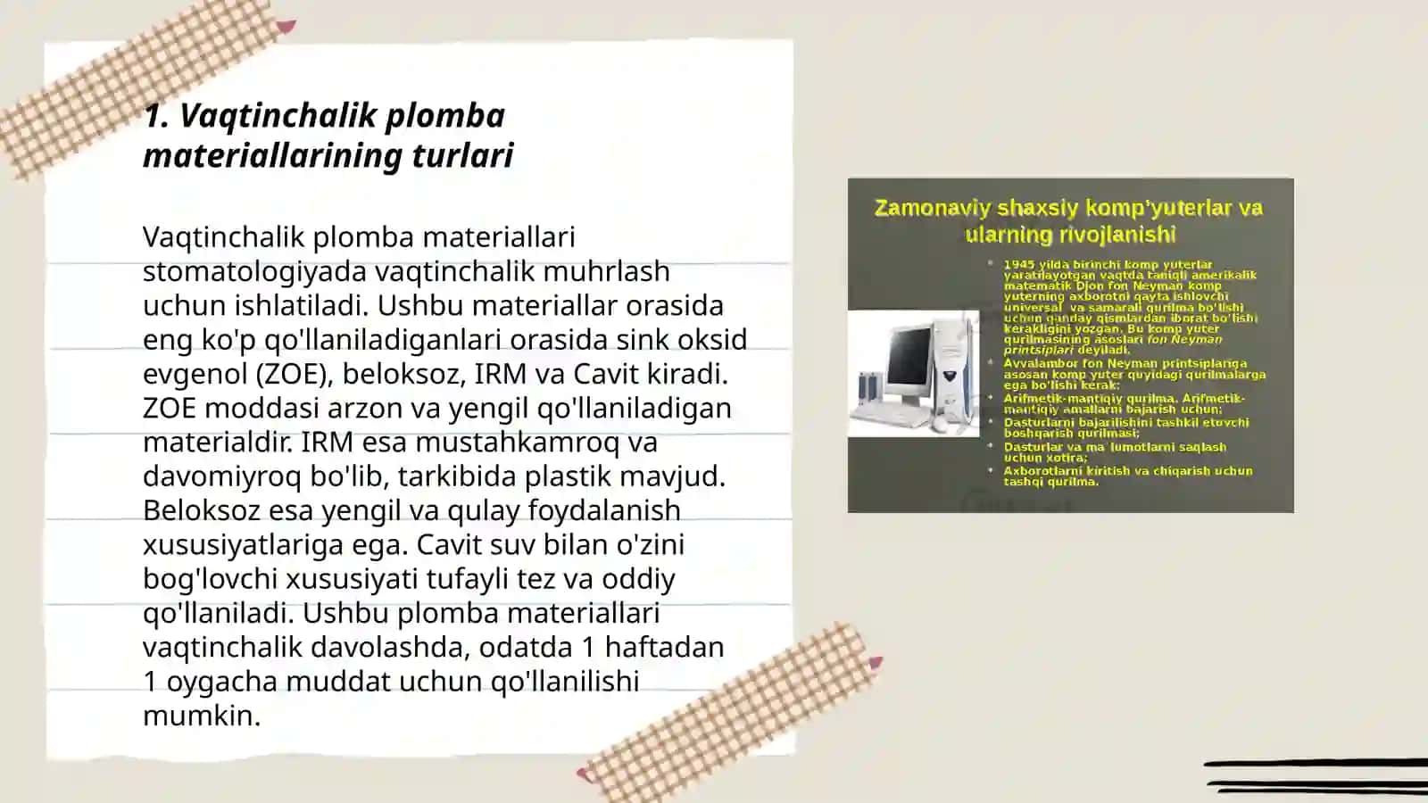 Vaqtinchalik plomba ashyolari bog'liq materiallari ajratuvchi va davolovchi tagliklar 3