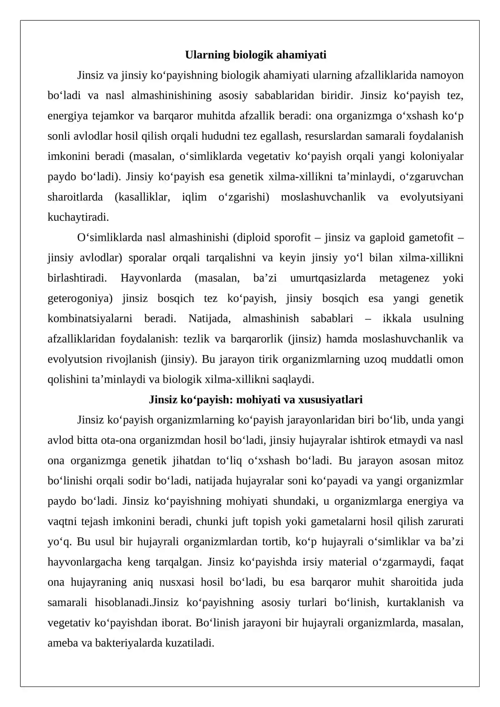 O‘simlik va hayvon organizmlarining jinsiz va jinsiy ko‘payishlarining almashib turish sabablari 3