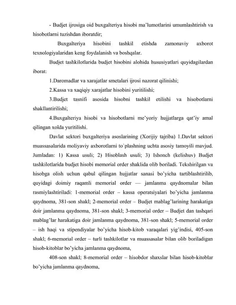 Byudjet tashkilotlarida byudjet hisobining tashkiliy-uslubiy  jihatlari 3