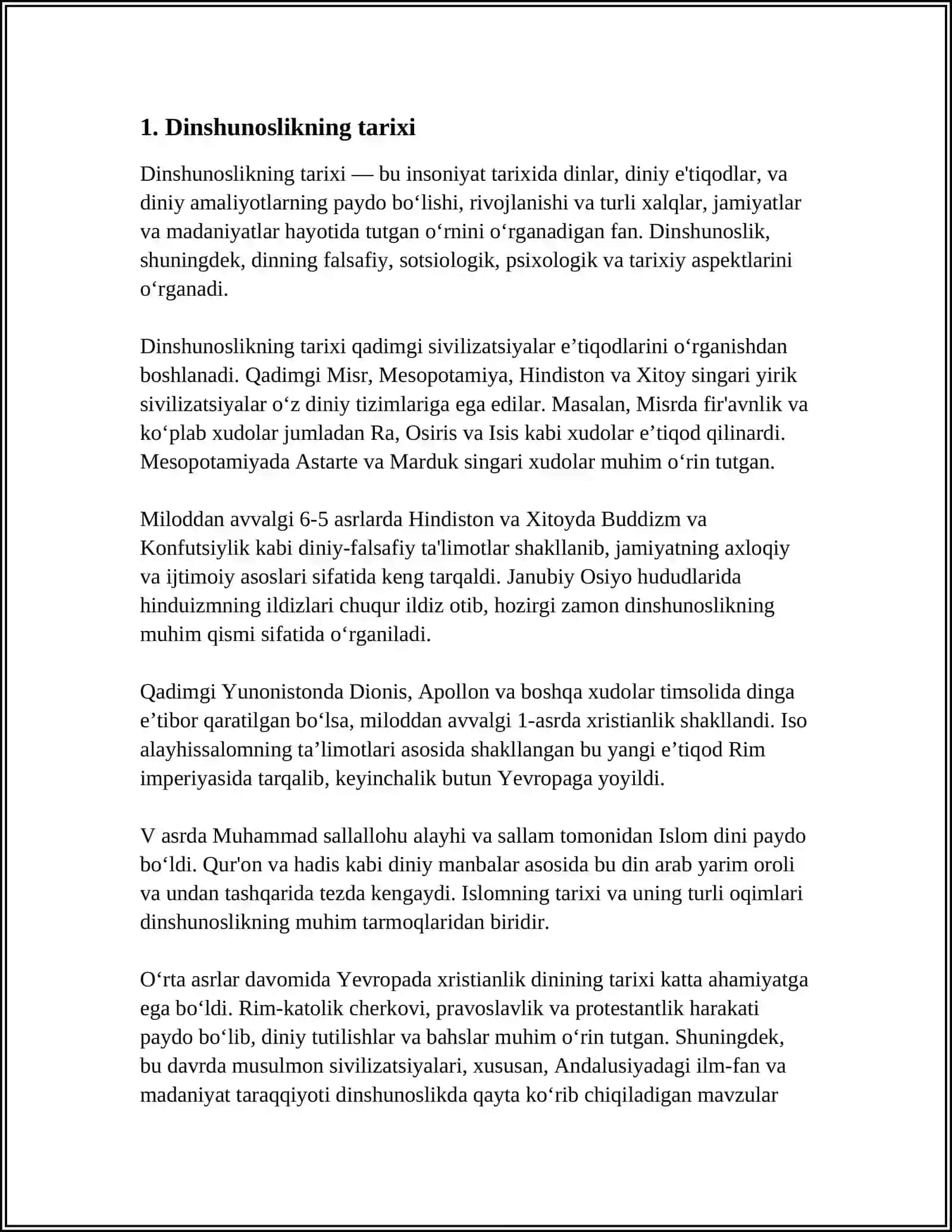 DINSHUNOSLIKNING FAN SIFATIDA SHAKLLANISHI, PREDMETI, FUNKSIYALARI KATEGORIYALARI 3