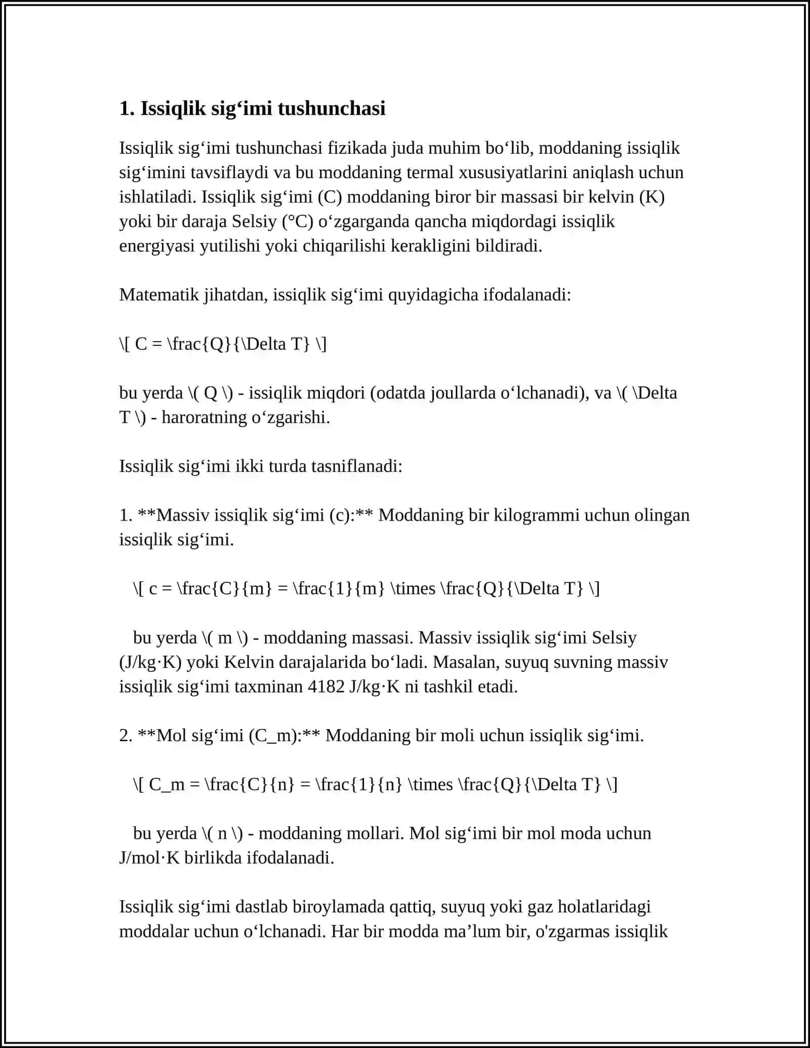 SUYUQLIKNING SOLISHTIRMA ISSIQLIK ISSIQLIK SIGʻIMINI ANIQLASH 3