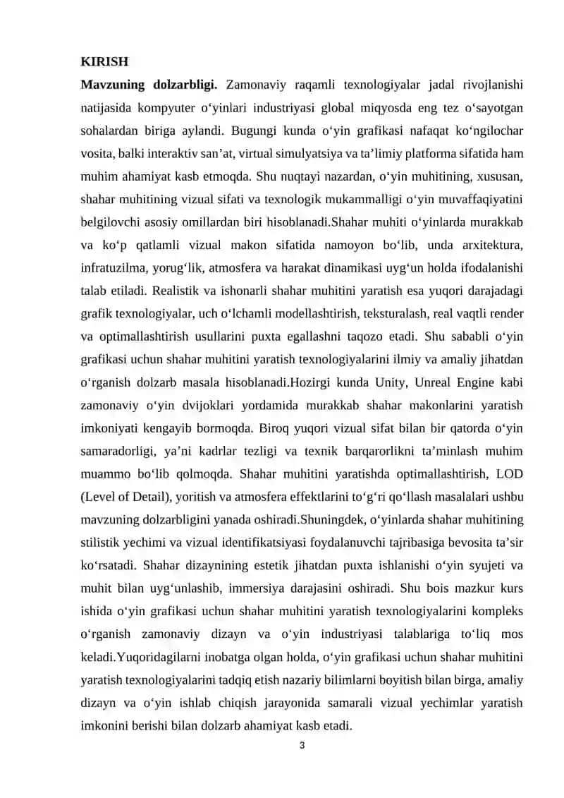 O‘yin grafikasi uchun shahar muhitini yaratish texnologiyasi 3