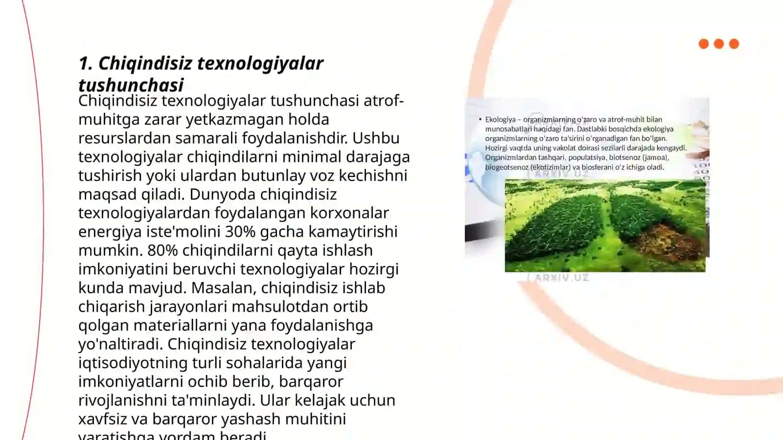 Chiqindisiz va kam chiqindili ekologik bezarar texnologiyalarni yaratish asoslari 3