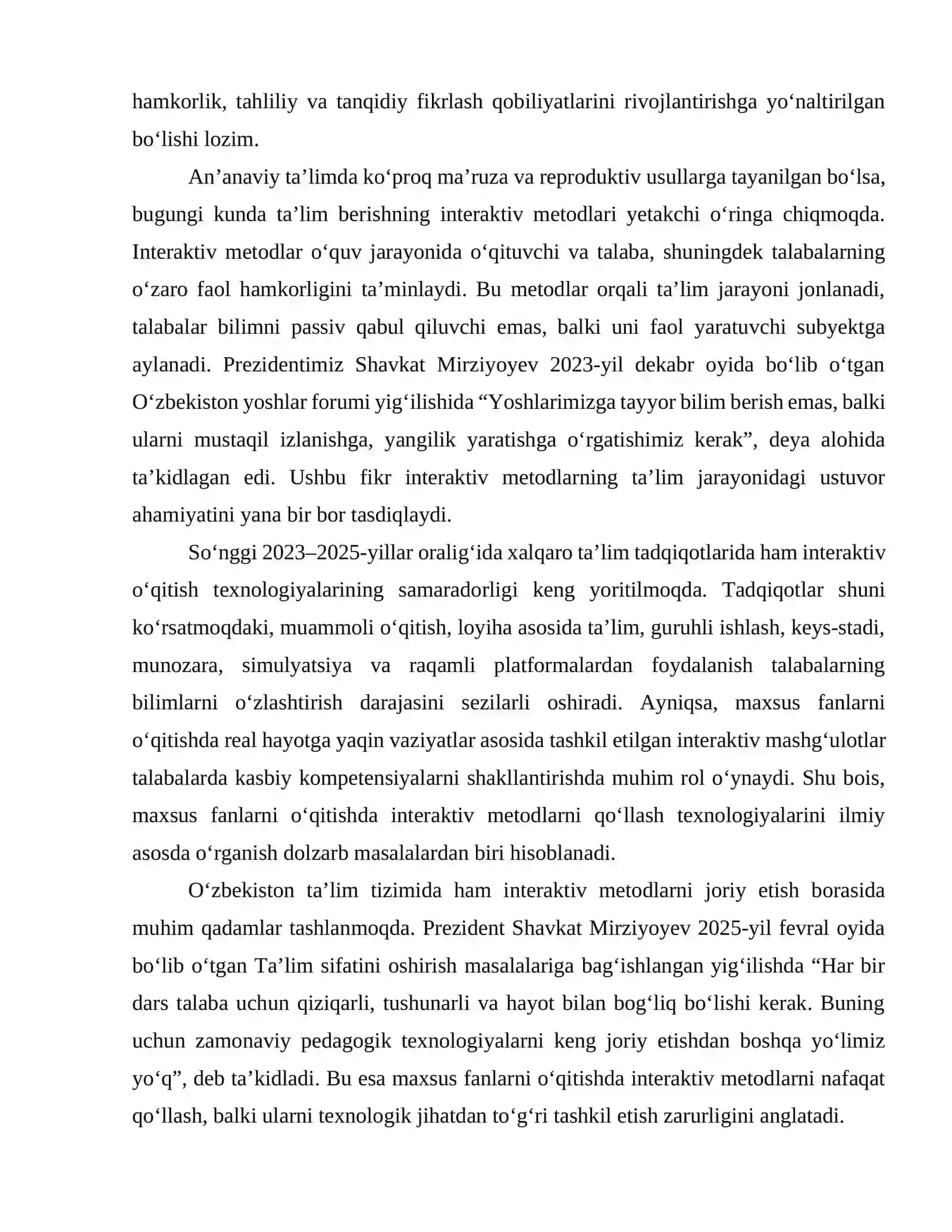 MAXSUS FANLARNI OʻQITISHDA TAʼLIM BERISHNING INTERAKTIV METODLARINI QO'LLASH TEXNOLOGIYALARI 3