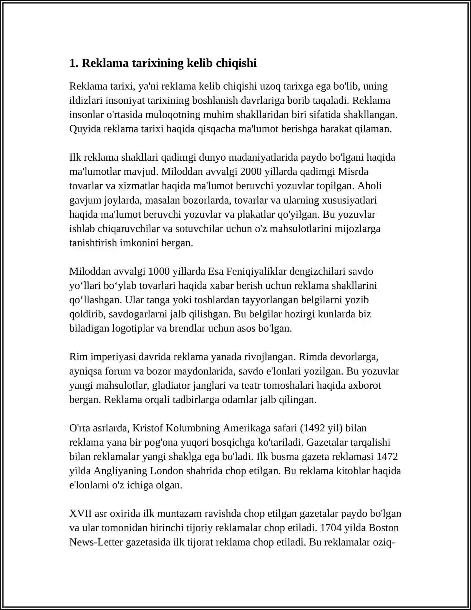 REKLAMANING RIVOJLANISH TARIXINI O’RGANISH VA HUQUQIY TARTIBGA SOLINISHI 3