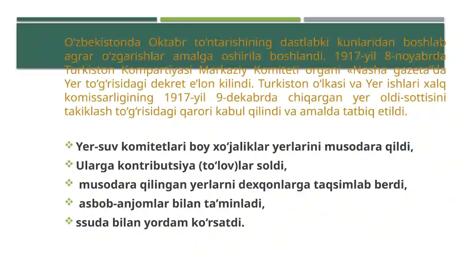 Turkistonda agrar sohadagi munosabatlar, paxtachilik va u bilan bog`liq sanoat korxonalarining faoliyati 3