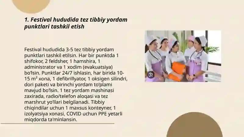 Oltin davr xalqaro musiqa yarmarkasi ishtirokchilari va mehmonlarga sogʻliqni saqlash xizmati 3
