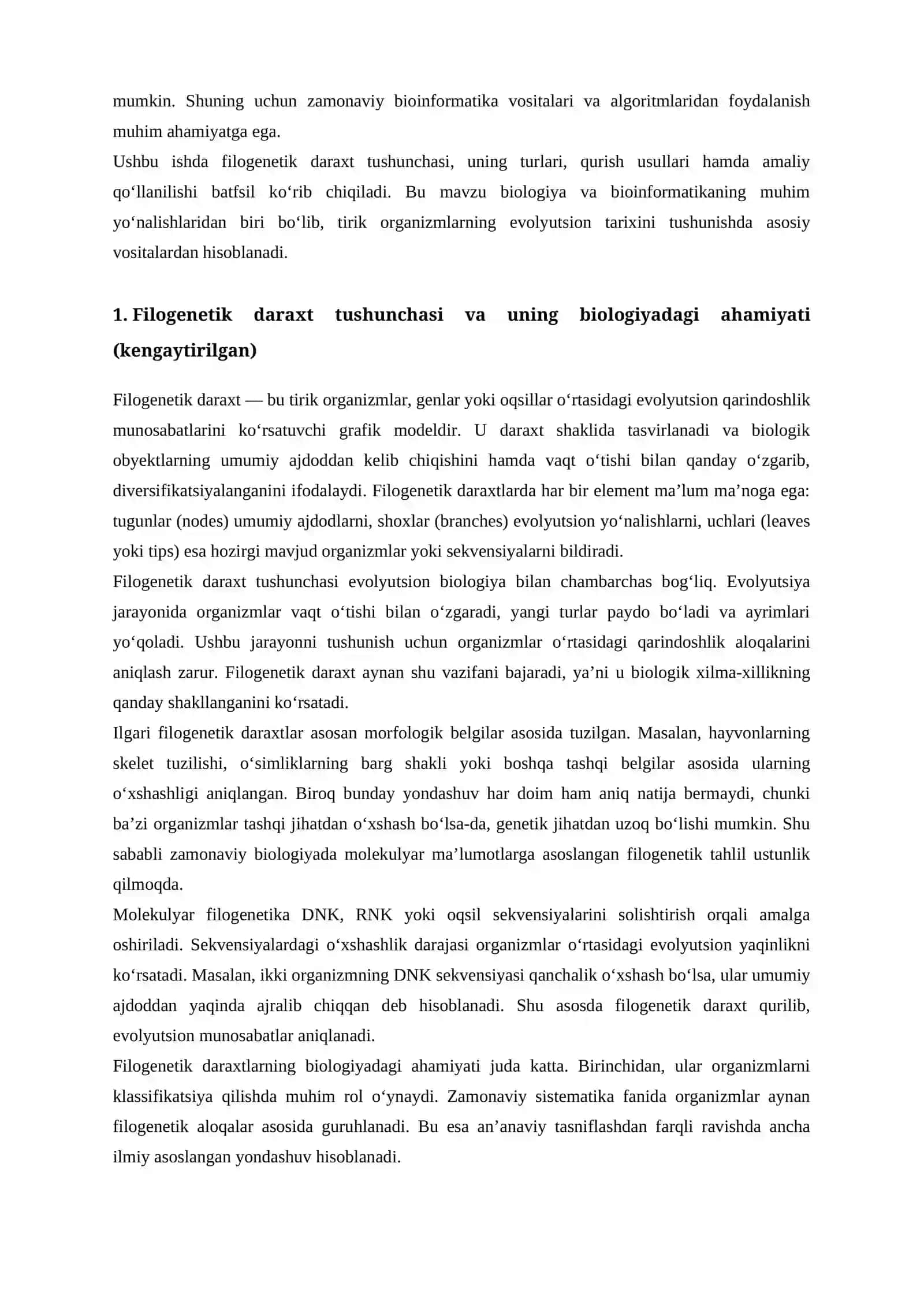 Filogenetik daraxt tushunchasi va uni qurish usullari 3