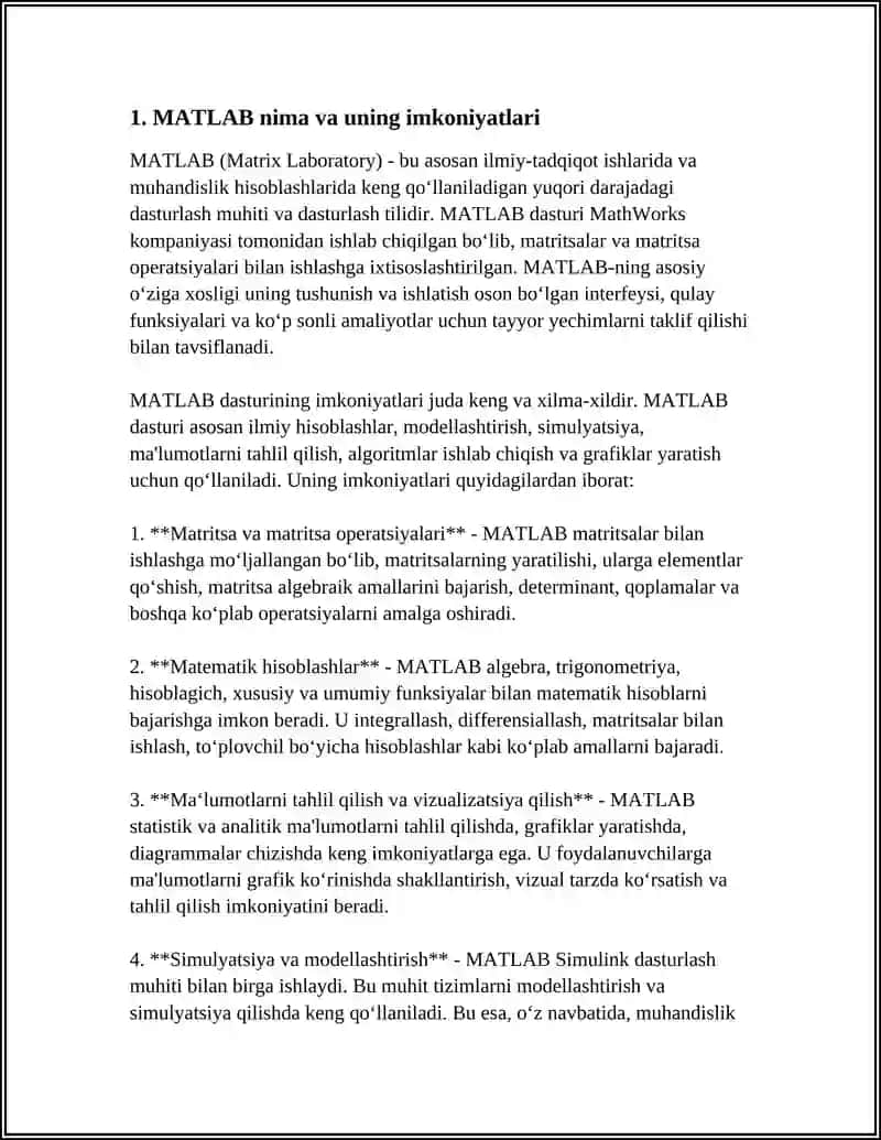 MATLAB HAQIDA UMUMIY TUSHUNCHALAR VA ULARDAN FOYDALANISH 3