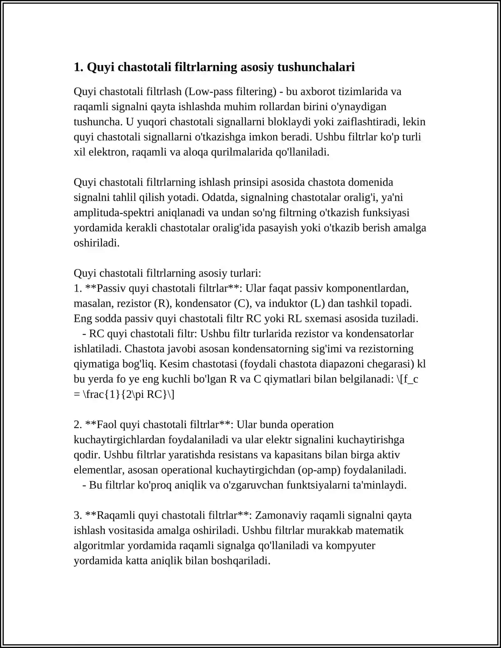 QUYI CHASTOTALI FILTRLAR 3