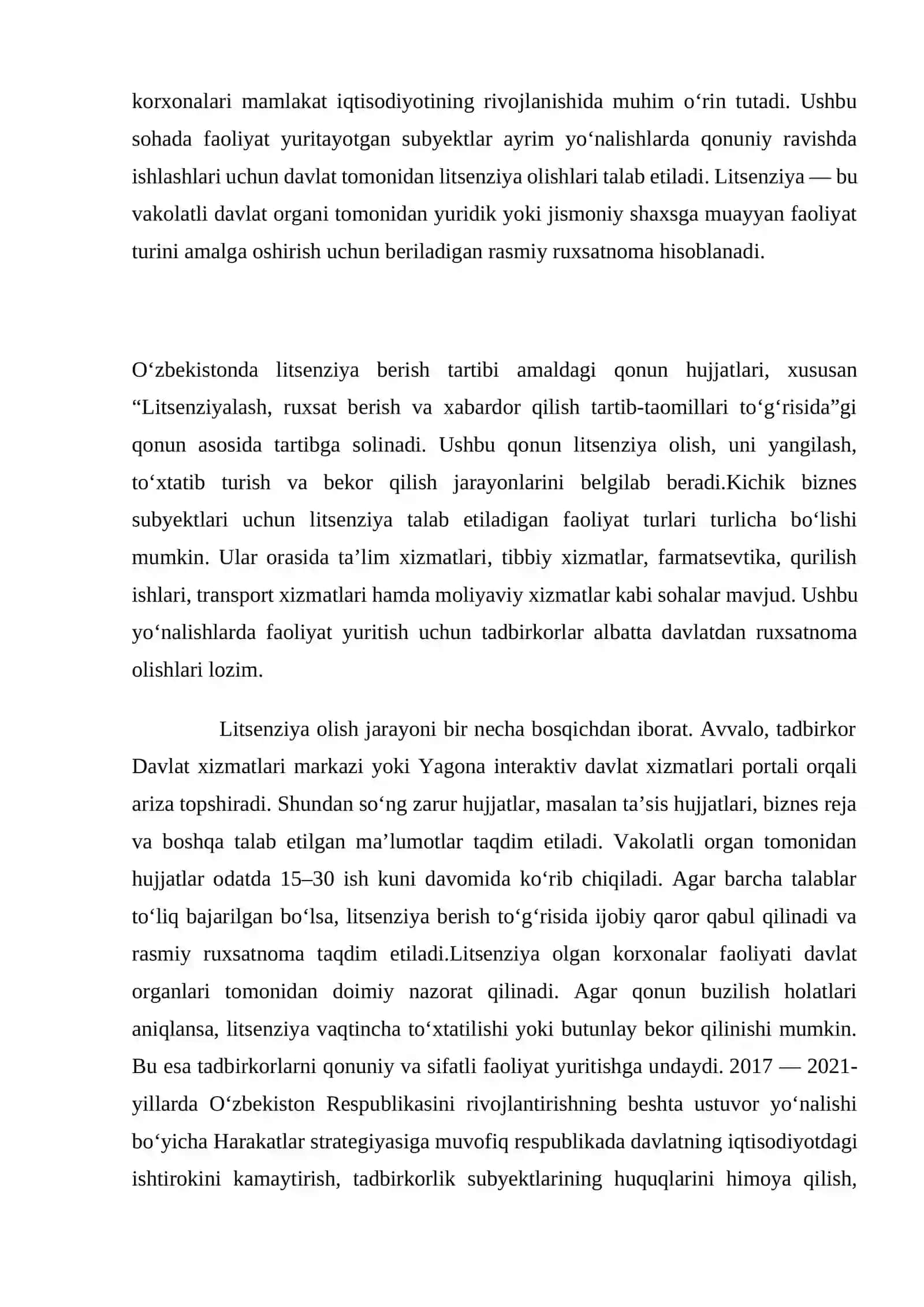 Kichik biznes va tadbirkorlik korxonlarda litsenziya berish tartibi 3
