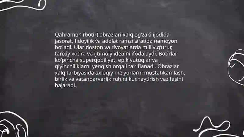 Qahramon (botir) obrazlari xalq ogʻzaki ijodida 3