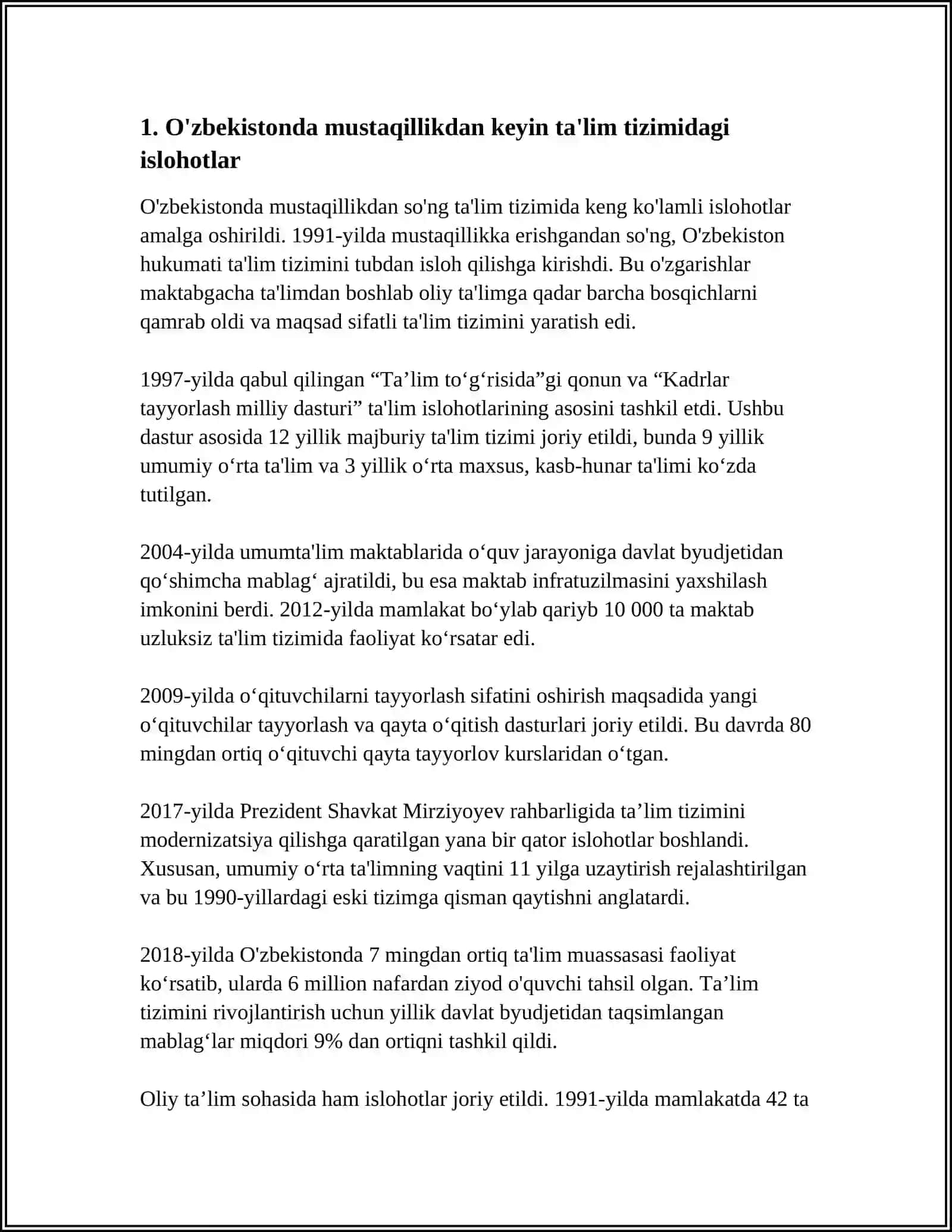 MUSTAQILLIK YILLARIDA ÕZBEKISTONDA TA'LIM SOXASIDAGI ISLOHOTLAR 3