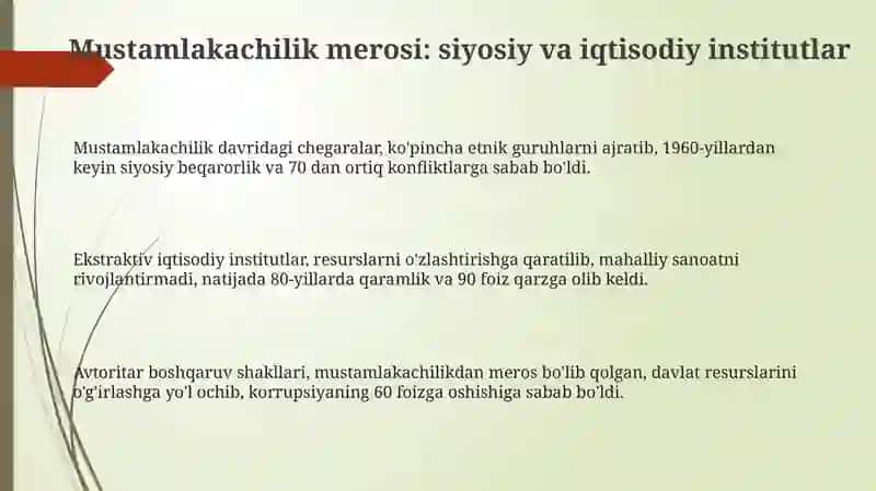 Afrika mamlakatlarida mustamlakachilik va taraqqiyot muammolari 3