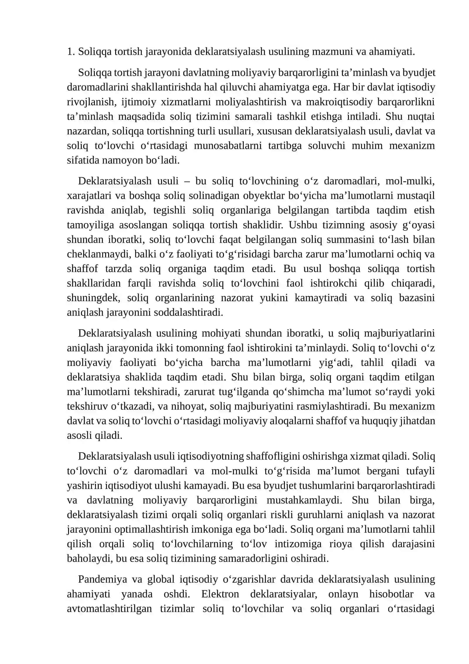 Soliqqa tortish jarayonida deklaratsiyash usuli uning oʻziga xos xususiyatlari 3