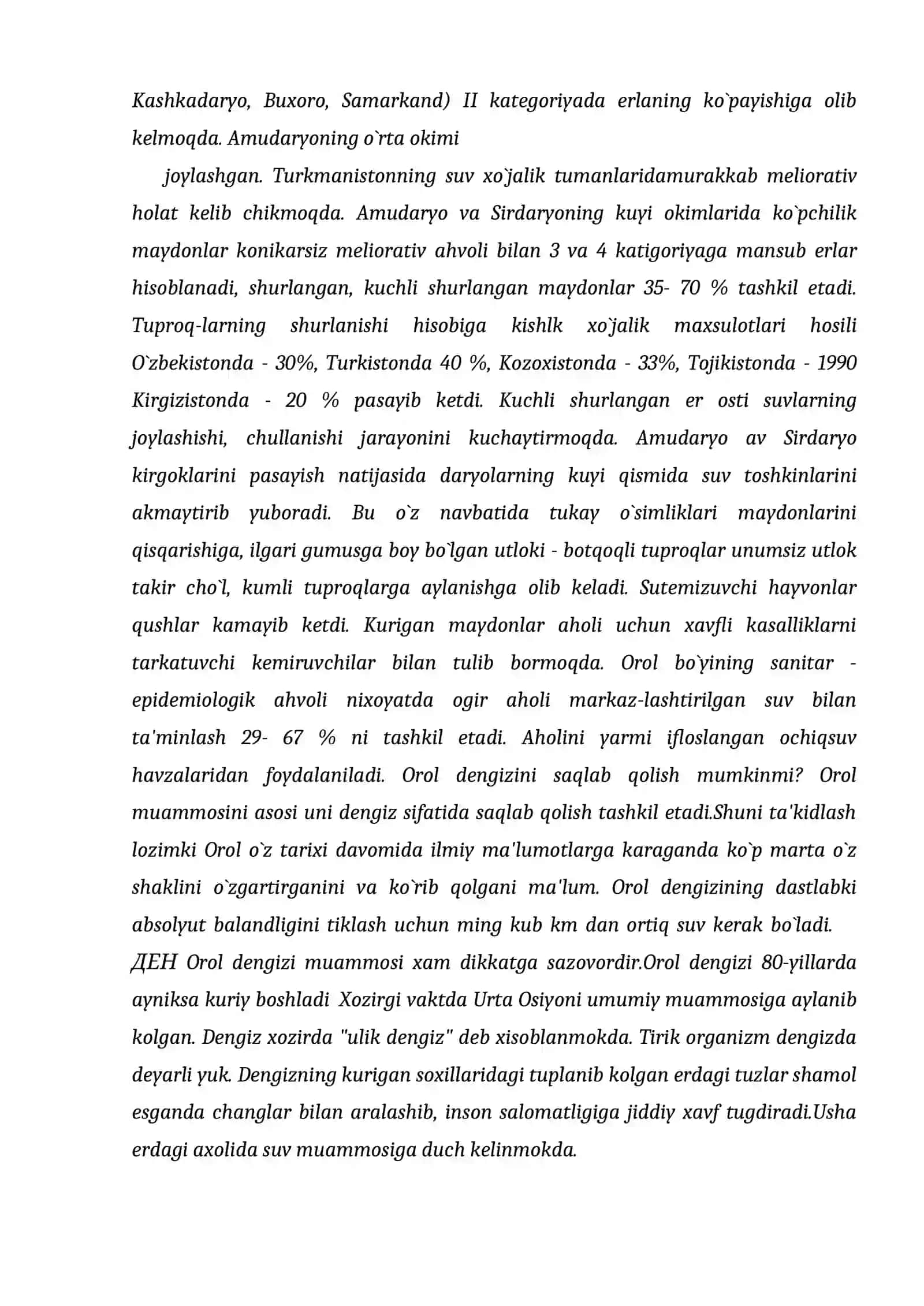 Orol dengizini qurishi oqibatida kelib chiqayotgan ekologik muammolar va ularni bartaraf etish chora tadbirlari 3