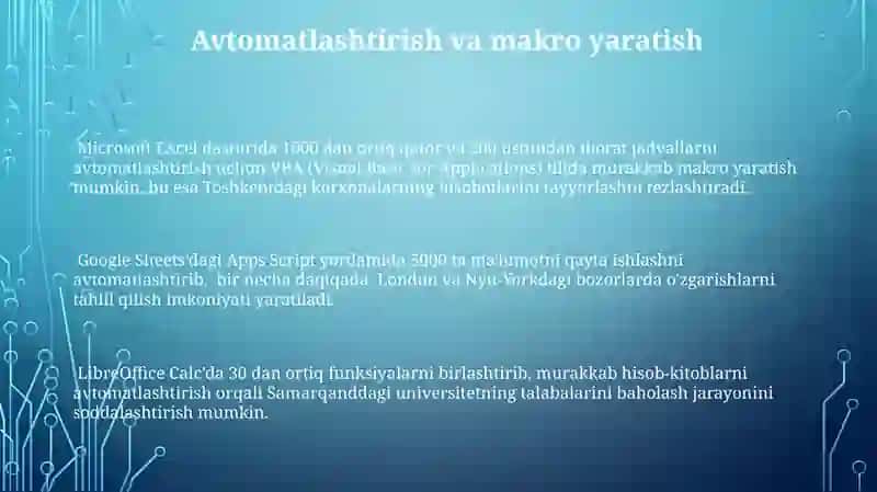 Elektron jadval dasturlari imkonlari 3