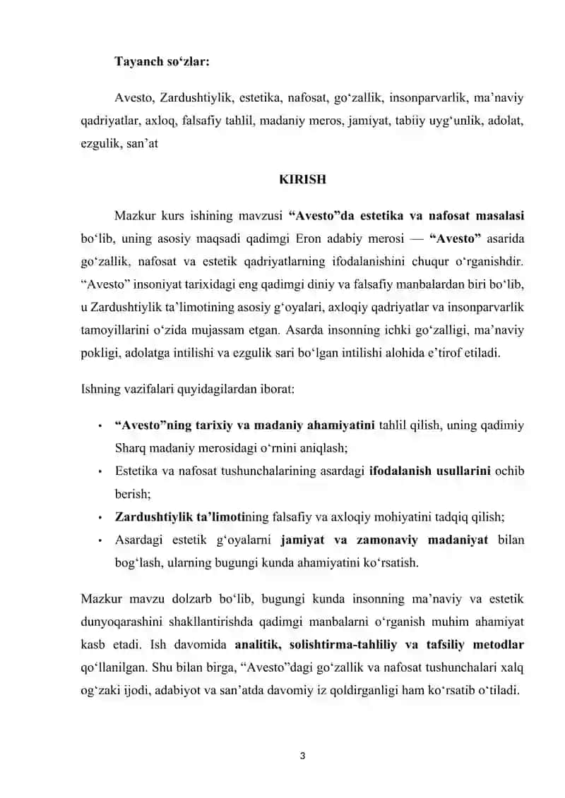 MAVZU: "Avesto" da estetika va nafosat masalasi. 3