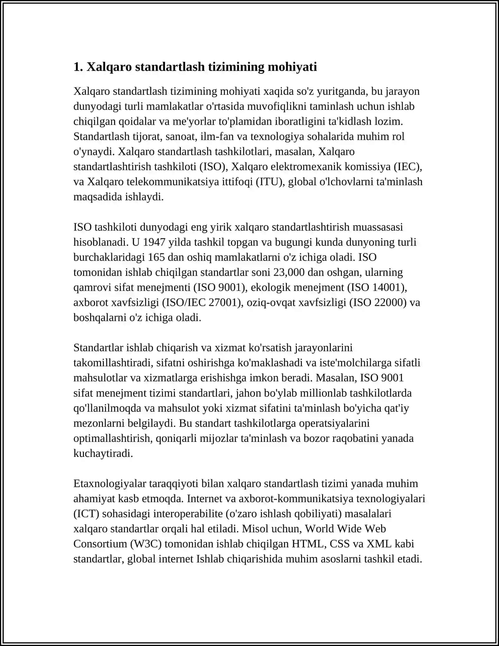 Xalqaro standartlash tizimi va uning xalqaro hamkorliklarni rivojlantirishdagi ahamiyati 3