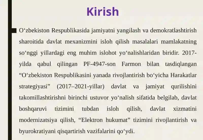 O‘zbekiston Respublikasi Jamiyatni yangilash va demokratlashtirish sharoiatida davlat mexanizmini isloqilish masalalari 3