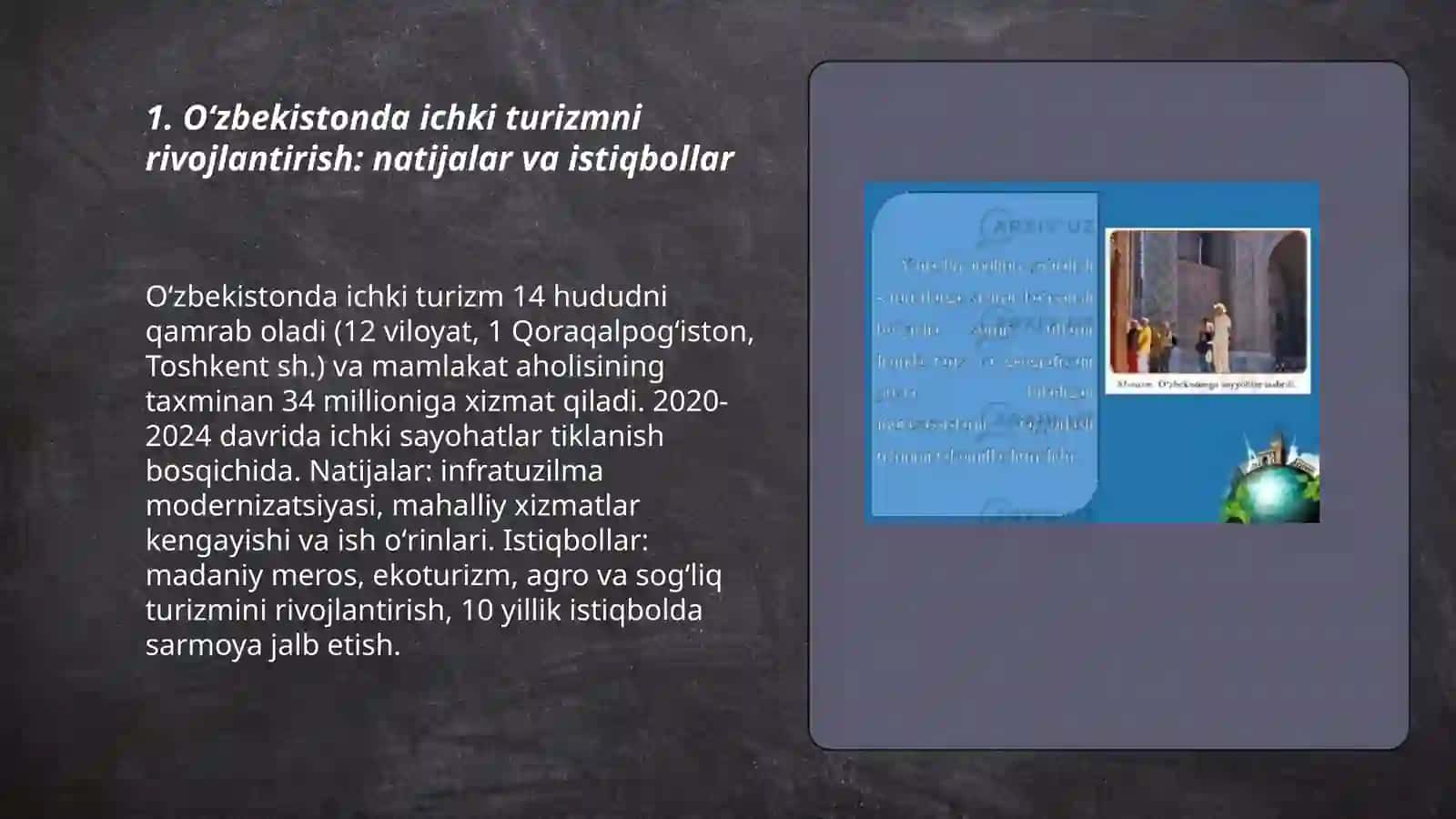 O’ZBEKISTONDA TURIZM VA UNING AYRIM YO’NALISHLARIGA E’TIBOR: NATIJALAR VA ISTIQBOLLAR 3