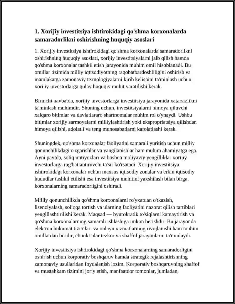 XORIJIY INVESTISIYA ISHTIROKIDAGI QO'SHMA KORXONALAR FAOLIYATI SAMARADORLIGINI TA'MINLASH 3