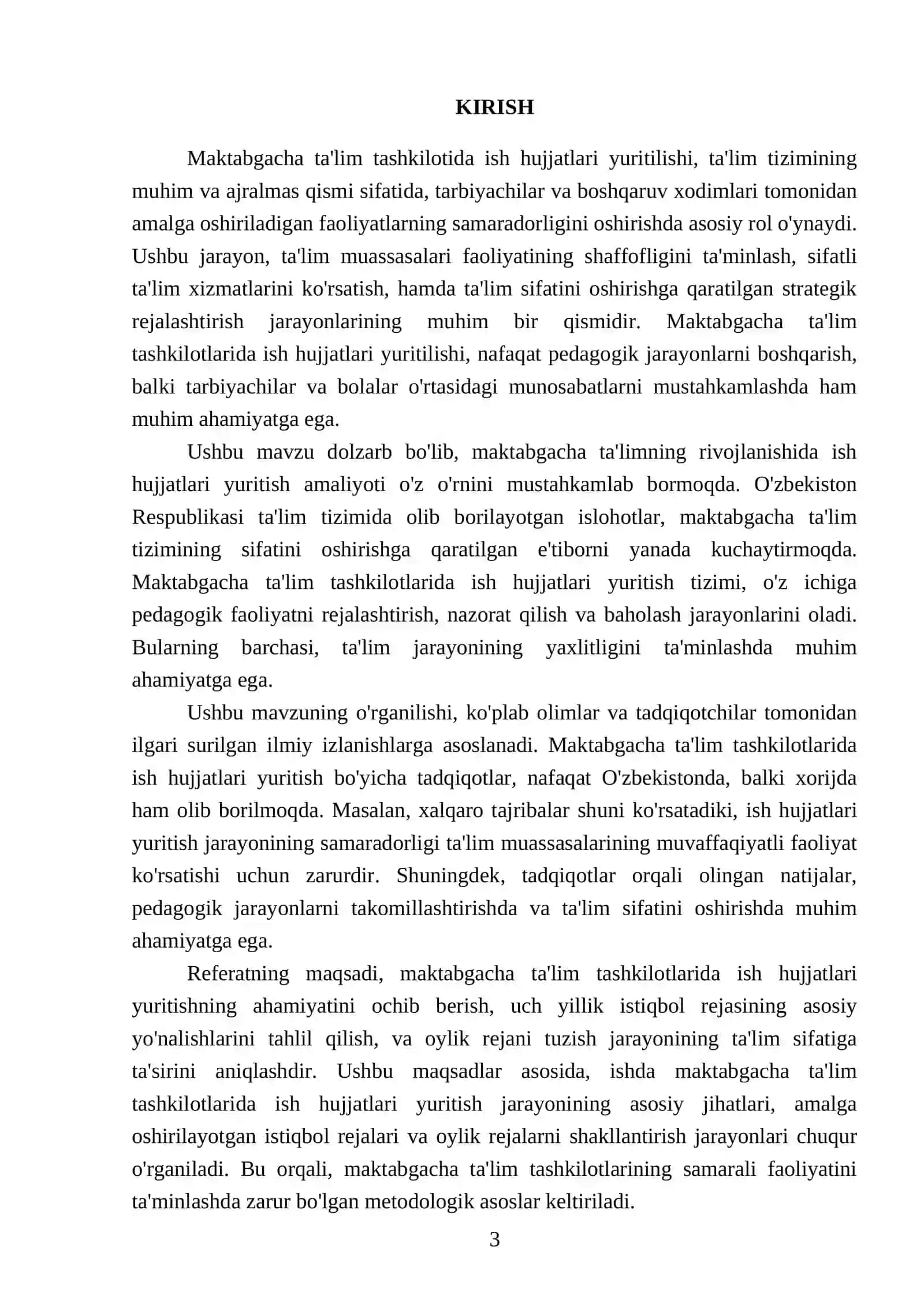 Maktabgacha ta'lim tashkilotida ish hujjatlari yuritilishi. Uch yillik istiqbol va unga muvofiqlashtirilgan oylik rejasi 3