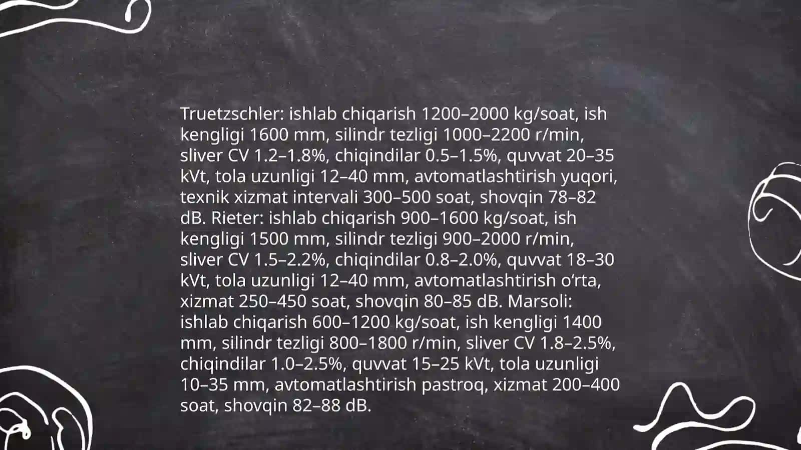 Truetzschler, Rieter va Marsoli piltalash mashinalari qiyosiy tahlili 3