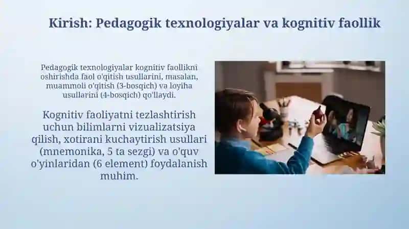 O'quvchilar bilish faoliyati ni faollashtirish va jadal asosida pedagogik texnologiya 3