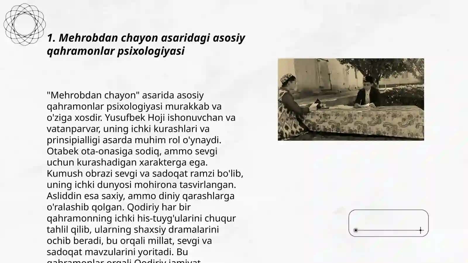 Mehrobdan chayon asaridagi obrazlarga psixologik tavsif 3