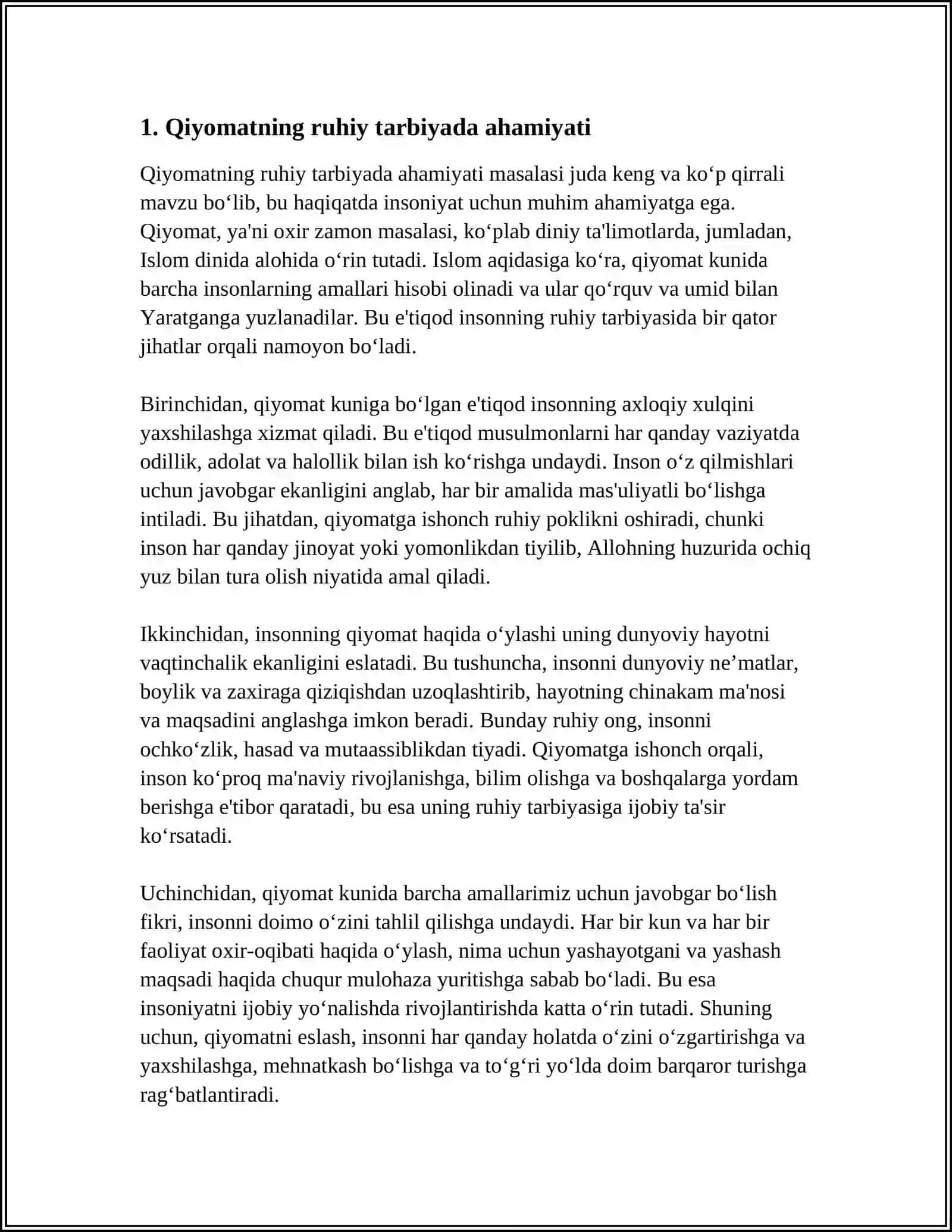 QIYOMAT VA OXIRATNING AXLOQIY VA RUHIY TARBIYADA TUTGAN OʻRNI 3