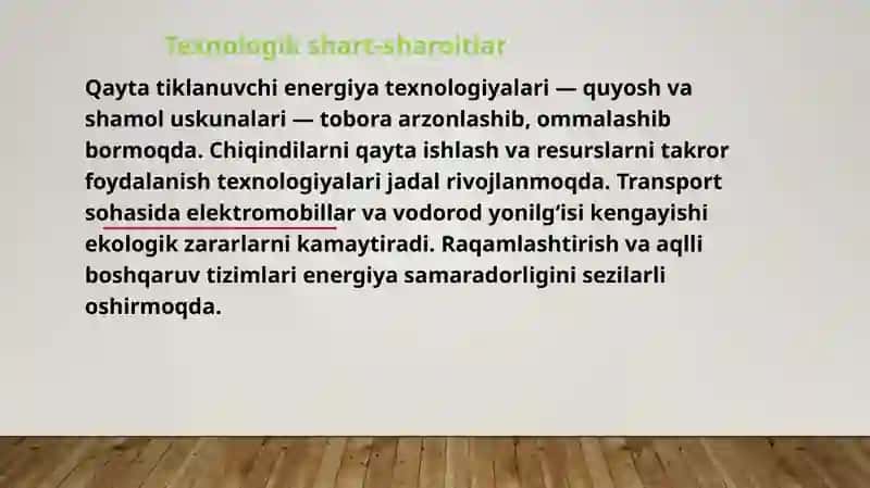 Yashil iqtisodiyotni rivojlantirish uchun mavjud shart-sharoitlar 3