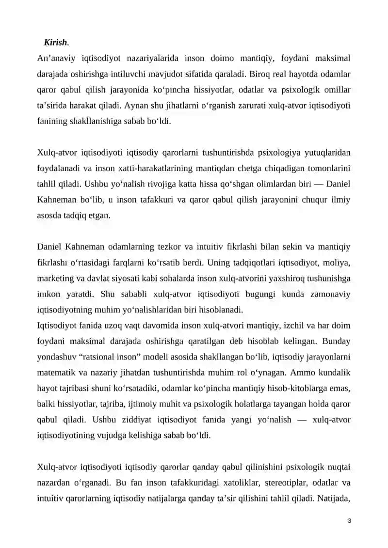 Xulq - atvor iqtisodiyoti: D. Kahneman 3