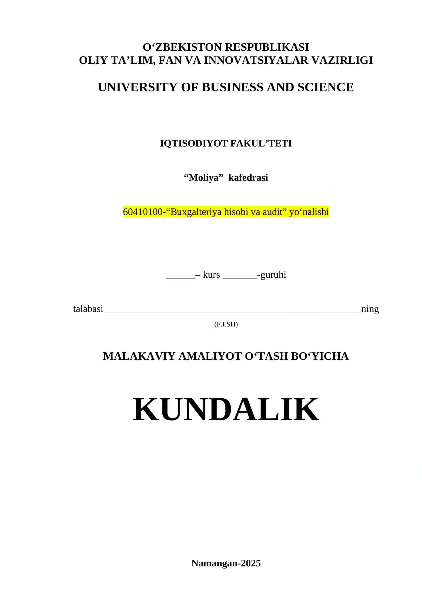 MALAKAVIY AMALIYOT BO‘YICHA H I S O B O T I 3